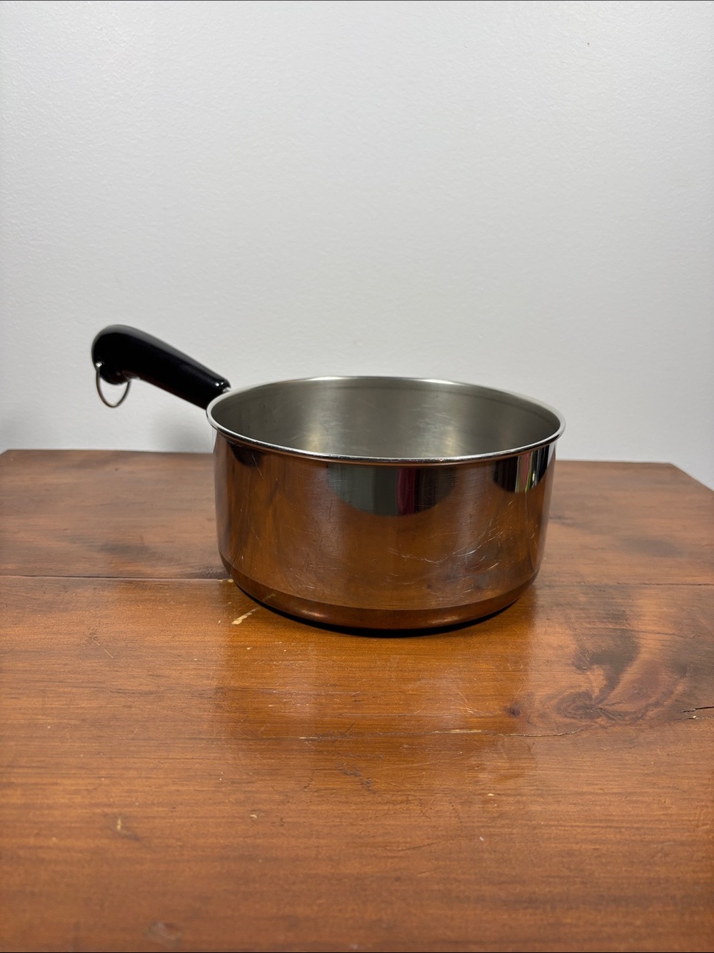 Vintage Revere Ware Stainless Steel and Copper Pot Saucepan with Black Handle